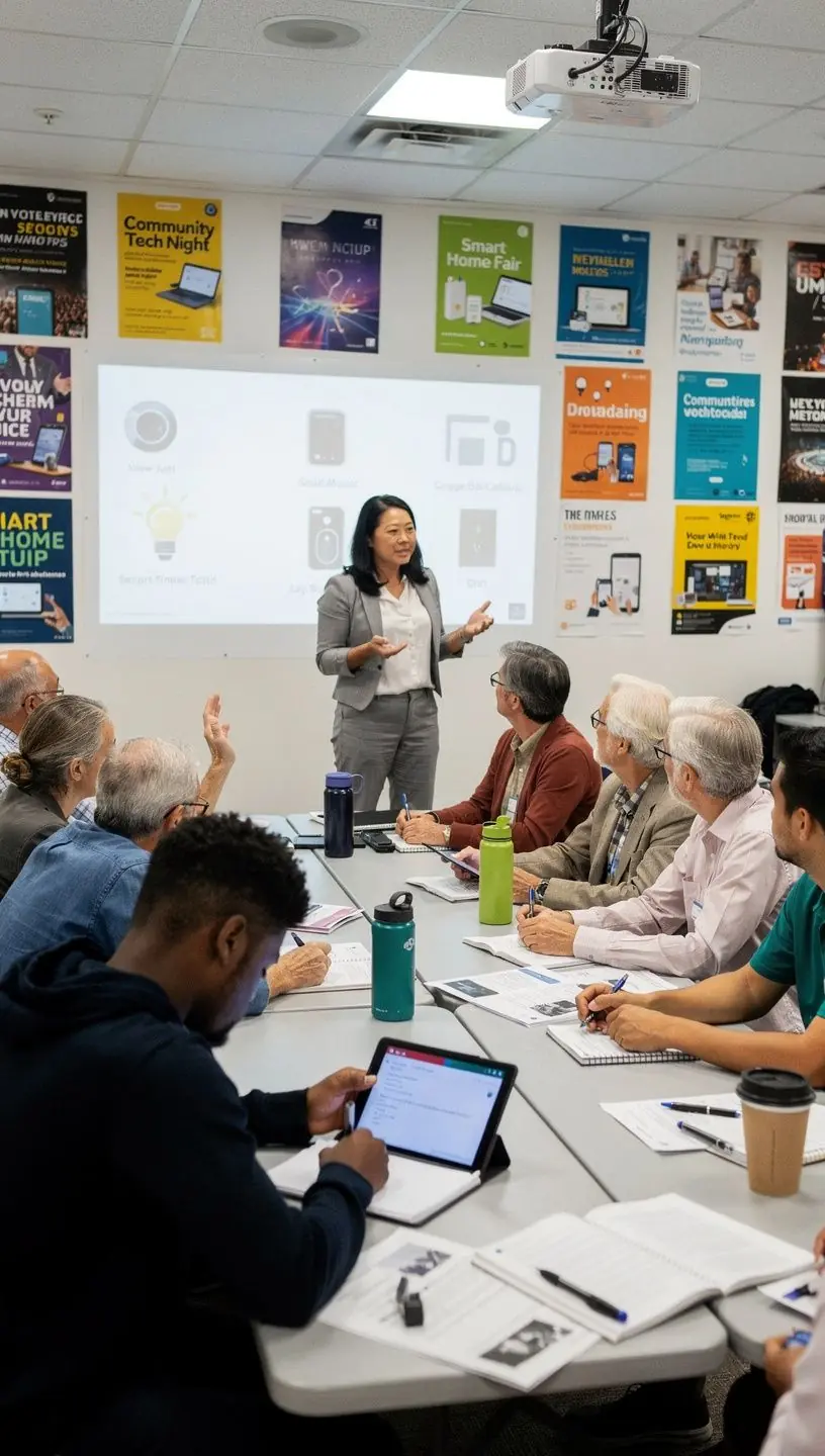Neighborhood residents using a mobile app designed to improve local services and connectivity